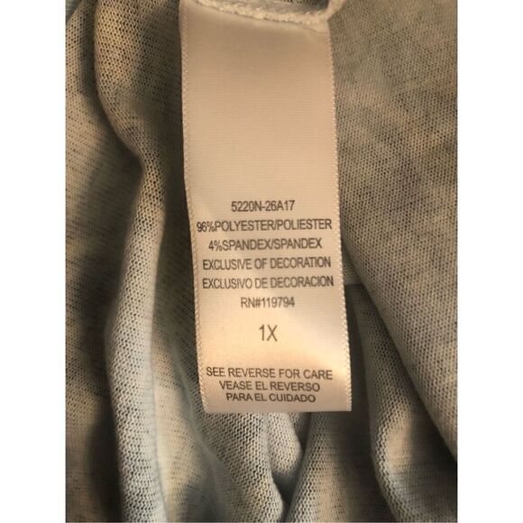 ENERGIE BLUE MULTICOLOR With LACE 3/4 SLEEVE SHARK BITE HEM EMBELLISHED pullover - Picture 12 of 13